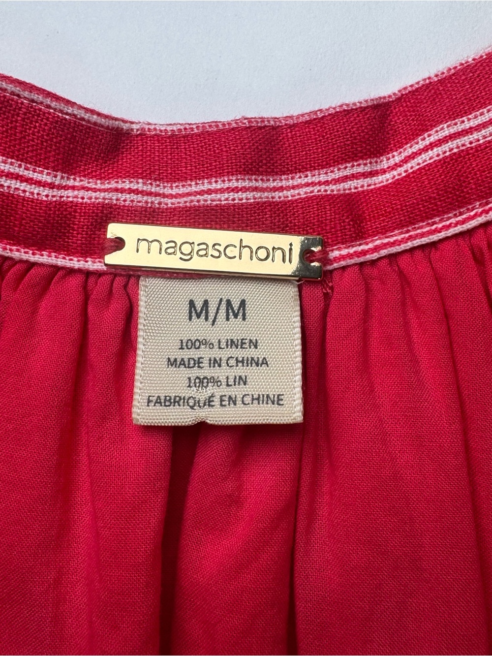 Magaschoni Pink White Linen Striped Shift Dress Pockets M - Picture 7 of 8